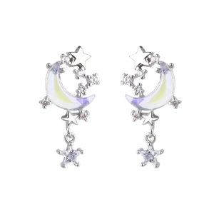 Boucles d'oreilles lune étoile en argent S925 avec finition aurore et zircons
