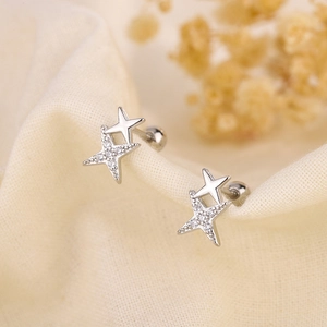 Sparkling S925 silver star stud earrings with zirconia and screw back closure