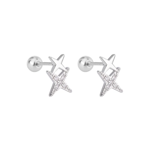 Sparkling S925 silver double star stud earrings with zirconia and secure screw backings