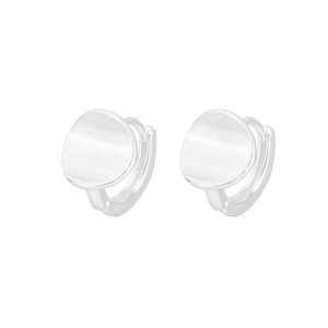 Modern S925 sterling silver hoop earrings with brushed metal circular disc pendants