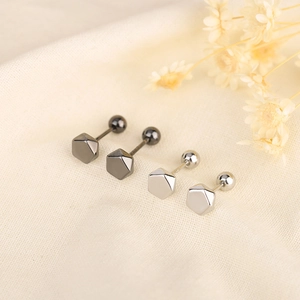 Hexagon Stud Earrings Geometric Minimalist Punk Style With 925 Sterling Silver Earring Post Screw Back For Men Women