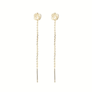 Elegant S925 silver gold-plated rose flower long threader earrings with fine chain detail