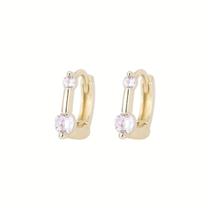 Elegant s925 gold-plated huggie earrings with double crystal accents on white background