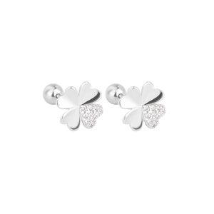 Minimalist s925 silver four leaf clover stud earrings with sparkling white cubic zirconia