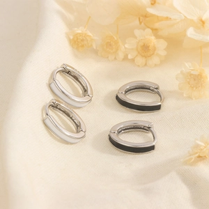 Boucles D'oreilles Créoles Minimalistes Émail Géométrique Ovale Bijoux Pour Femmes Hommes Polyvalent Élégant