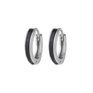 Créoles minimalistes en argent sterling S925 avec émail noir pour femmes