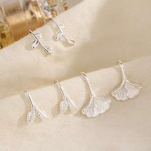 Silver Plated Copper Leaf Ear Hooks Ginkgo Olive Branch Forest Style Minimalist Earrings For Women Daily Jewelry