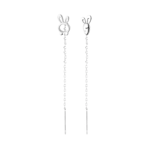 Boucles d'oreilles pendantes lapin et carotte asymétriques en argent au style mignon