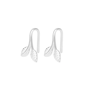 Detail of s925 silver stud earrings with nature inspired double leaf branch design