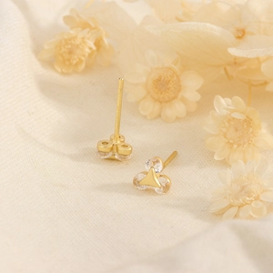 Minimalist gold S925 silver stud earrings with three sparkling round zircons for women