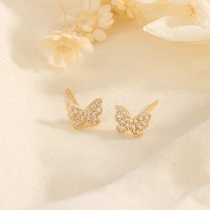 Exquisite S925 sterling silver butterfly stud earrings with sparkling pavé cubic zirconia
