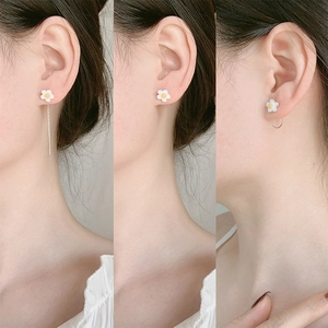 Daisy flower earrings set featuring stud, hook, and threader styles in 925 silver finish