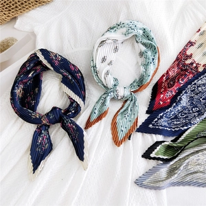 Pleated square silk scarf for women featuring diverse paisley and floral patterns