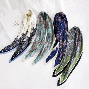 Pleated skinny scarves in cashew and floral prints, stylish neck wraps for women