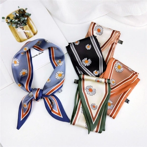 Daisy Print Narrow Scarf Floral Faux Satin Neckerchief Versatile Bag Ribbon Hair Band Korean Elegant Fashion Accessories