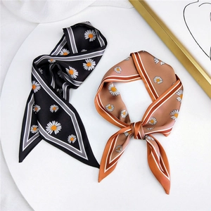 Chic floral daisy silk scarves in black and orange brown for versatile styling