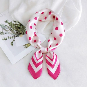Chic pink polka dot and chevron pattern satin silk neck scarf for women stylish accessory