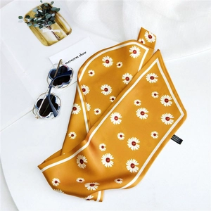 Ginger long silk scarf with white daisy print and elegant border on white background