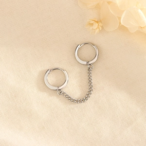 Minimalist s925 silver double hoop chain earrings with links for multiple piercings