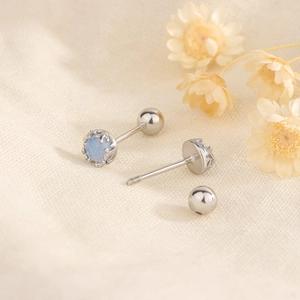 Blue Moonstone Round Stud Earrings Copper Plated Screw Back Minimalist Commute Fashion Jewelry For Women Simple