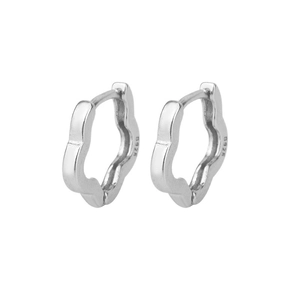 Minimalist 925 sterling silver flower petal hoop earrings for women shown on white background