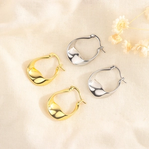 Twisted Hoop Earrings Geometric Polished Metal Ear Buckles With 925 Sterling Silver Earring Post French Vintage Style