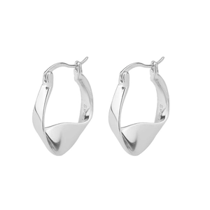 Minimalist S925 sterling silver hoop earrings with a twisted geometric glossy finish