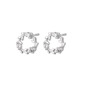 Elegant S925 silver flower wreath stud earrings with shimmering round zircon stones