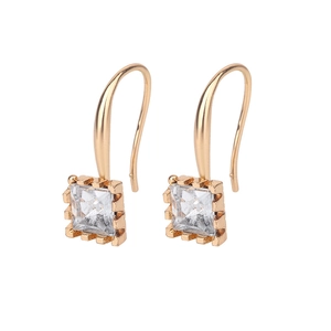Detailed view of square-cut zircon earrings with elegant gold-plated hooks