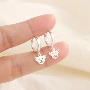 Orecchini A Cerchio Con Orso Da Donna Simpatico Ciondolo Animale Cavo Gioielli In Rame Dolce Semplice Accessori