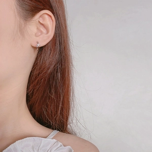 Elegant s925 silver starburst earrings with sparkling zircons shown on a model