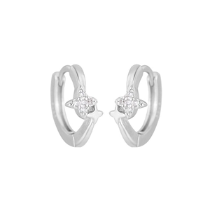 Detailed close-up of s925 silver starburst earrings with sparkling cubic zirconia inlay