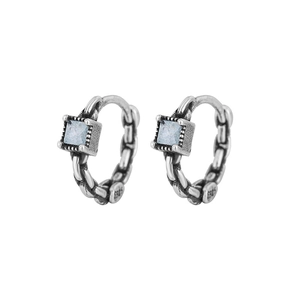 Retro S925 silver square sugar earrings with twisted rope texture and blue gemstone