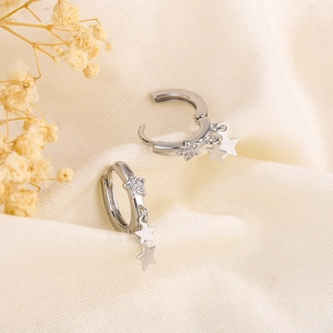 Boucles D'oreilles Créoles À Pompon Étoile Avec Tige En Argent Sterling 925 Alliage Zircone Bijoux Pour Femmes