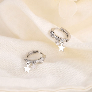 Boucles d'oreilles créoles S925 en argent sterling avec double étoile et zircons cubiques