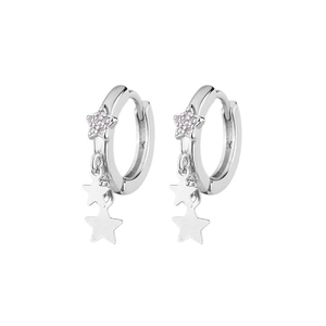 Boucles d'oreilles en argent S925 avec étoiles en pavé de zircon et charmes polis