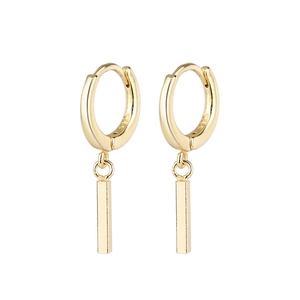 Macro view showing the S925 hallmark on the polished gold geometric bar earrings