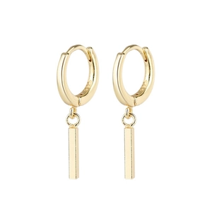 Minimalist S925 sterling silver gold huggie earrings with geometric bar pendant