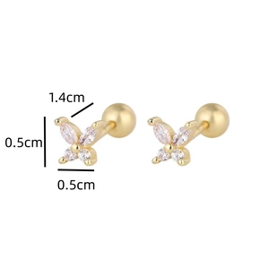 Detailed view of cubic zirconia butterfly stud earrings with screw back closure dimensions