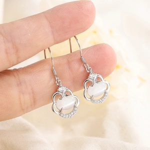 Boucles d'oreilles Ruyi en argent S925 avec pierre oeil de chat et zircons brillants