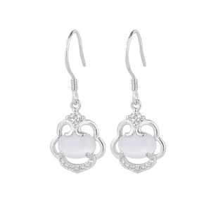 Boucles d'oreilles en argent S925 avec œil de chat blanc et zircon au design floral