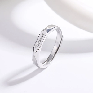 Minimalist S925 silver geometric open ring with Je t'aime engraving for couples