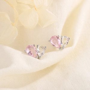 Herz Ohrstecker Kupfer Mit Rosa Und Klarem Zirkon Zweifarbig Birnenschliff Süßer Modeschmuck Accessoire Für Damen