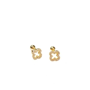 Boucles d'oreilles trèfle creux en argent S925 avec zircons et fermoir à vis