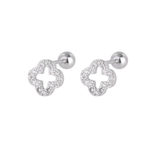 Boucles d'oreilles trèfle S925 en argent avec zircone et fermoir à vis