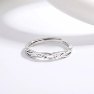 Anello Intrecciato Geometrico In Rame Placcato Argento Minimalista Fascia Regolabile Aperta Gioielli Da Donna