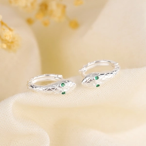 Snake Hoop Earrings With Green Zircon Copper Silver Plated Punk Street Style For Men And Women