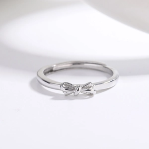 Bow Knot Ring Copper Silver Color Adjustable Open Design Minimalist Niche Elegant Fashion Jewelry For Women
