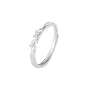 Elegant adjustable silver bow-knot open ring with minimalist metal design for women