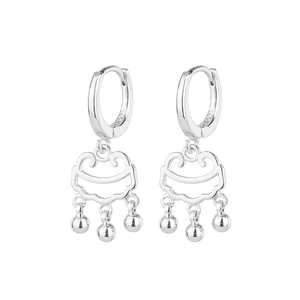 Detail of S925 sterling silver huggie earrings featuring a traditional Chinese lock design